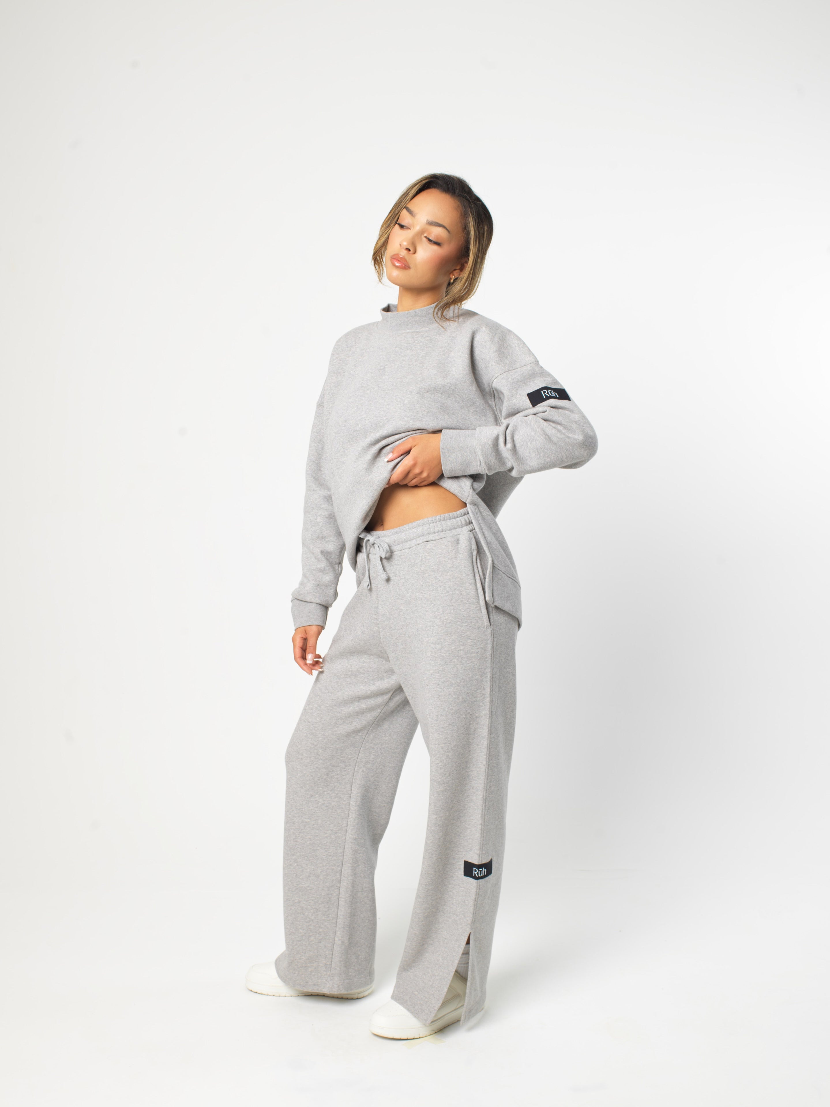 Long Tail Sweatshirt Wide Leg Joggers Grey Marl